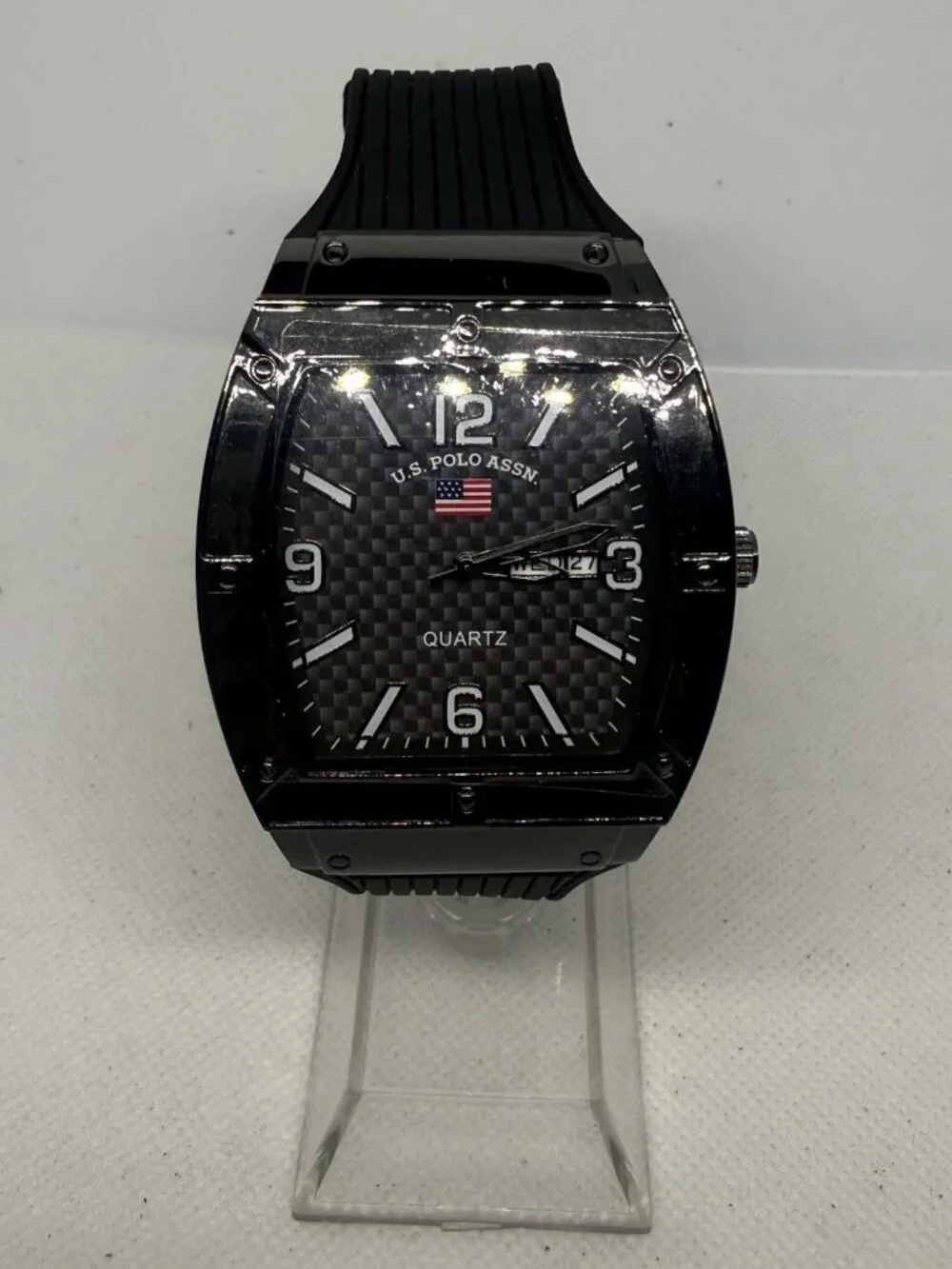 U.S. Polo Assn. US9797WM Mens Tonneau Carbon Fiber Dial Gunmetal Watch